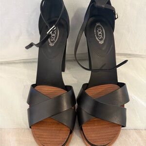 Tod's Black and Brown Heeled Sandals